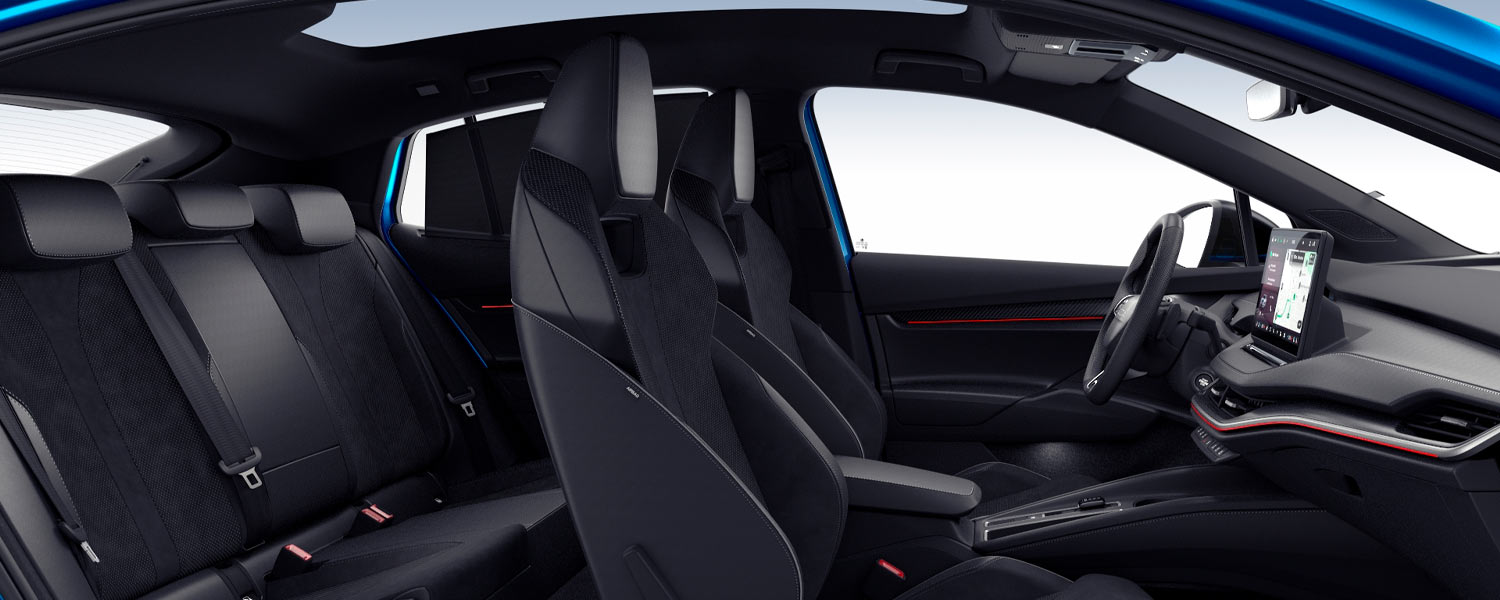 Bild zeigt den Innenraum des Skoda Enyaq Coupe Sportsline